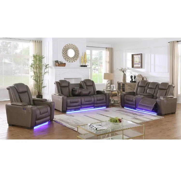 Potenza reclinabile 3 pezzi LED divano Loveseat sedia movimento divano divano soggiorno reclinabile divano elettrico con Console USB