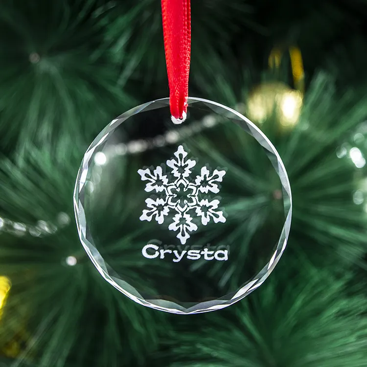 Ornements en verre de cristal vierge k9, pendentif de décoration d'arbre de noël en cristal personnalisé