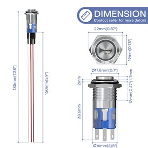 1NO1NC ON ON/Off kendinden kilitleme IP67 su geçirmez 16mm(5/8 ") montaj deliği basma düğmesi mandallama anahtarı - Product Image 4