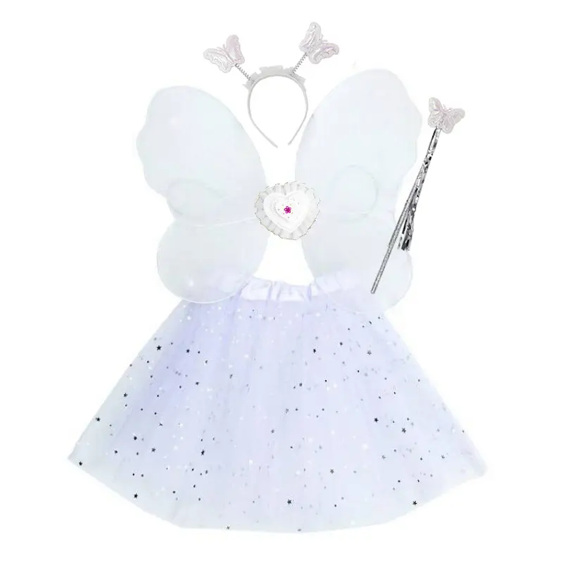 Conjuntos de disfraces de princesa de hadas para niñas, ropa de escenario colorida, alas de mariposa, Varita, diadema, falda tutú