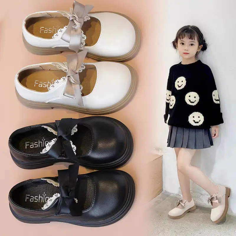 Conyson all'ingrosso autunno corea moda ultimo Design Pu morbido bambini fiocco scarpe da scuola ragazze scarpe in pelle principessa