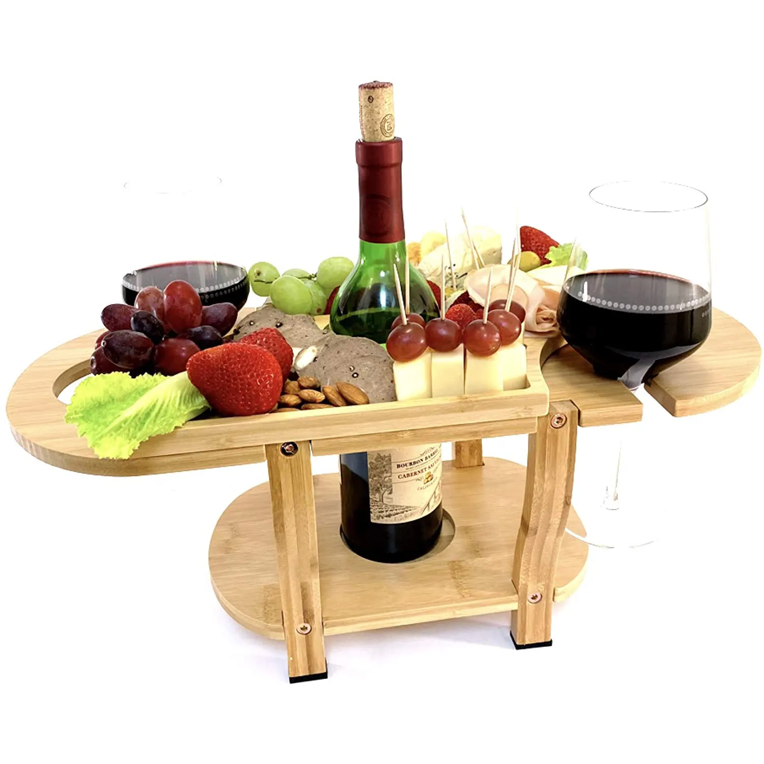 Бамбуковая доска для вина и сыра, элегантные доски для колбасы со съемным подносом, подставка для бокалов для вина и сыра