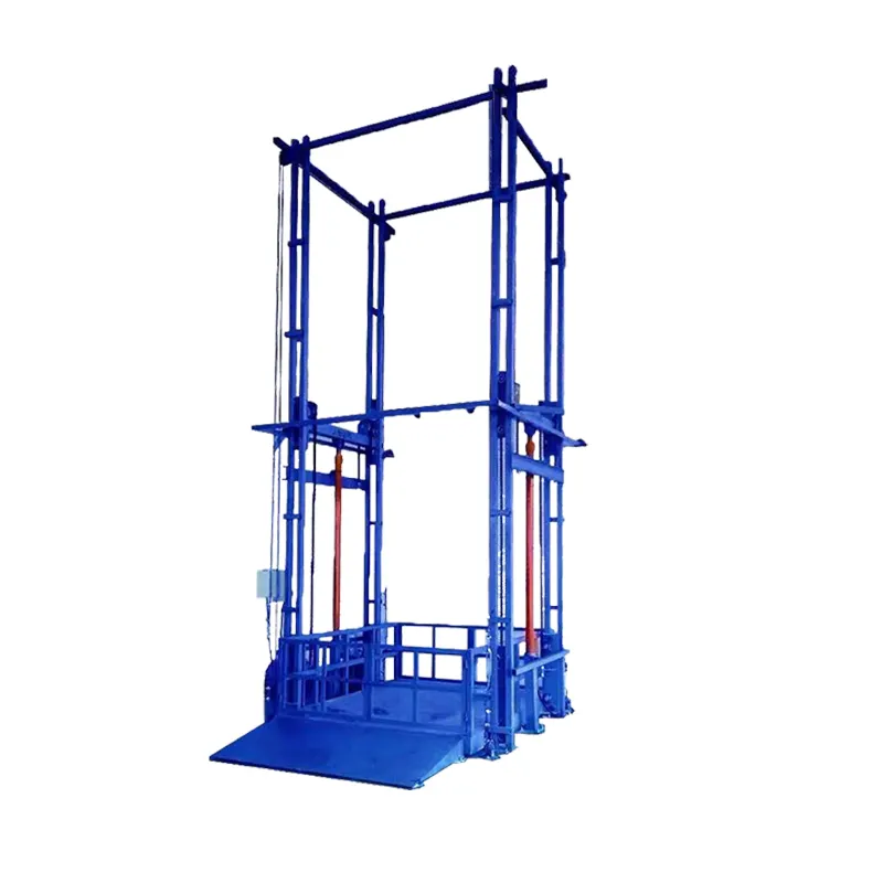Elevador de carga hidráulico Almacén Riel de guía Máquina elevadora de mercancías Elevador vertical de mercancías a la venta