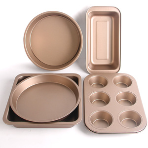 Eating 2024 Golden Cake Mold Carbon Steel Live Bottom Cake Tool Toast Box Pizza Plate Even Cup square Ovenware <strong>Baking</strong> Tool <strong>Suit</strong> - Product Image 1