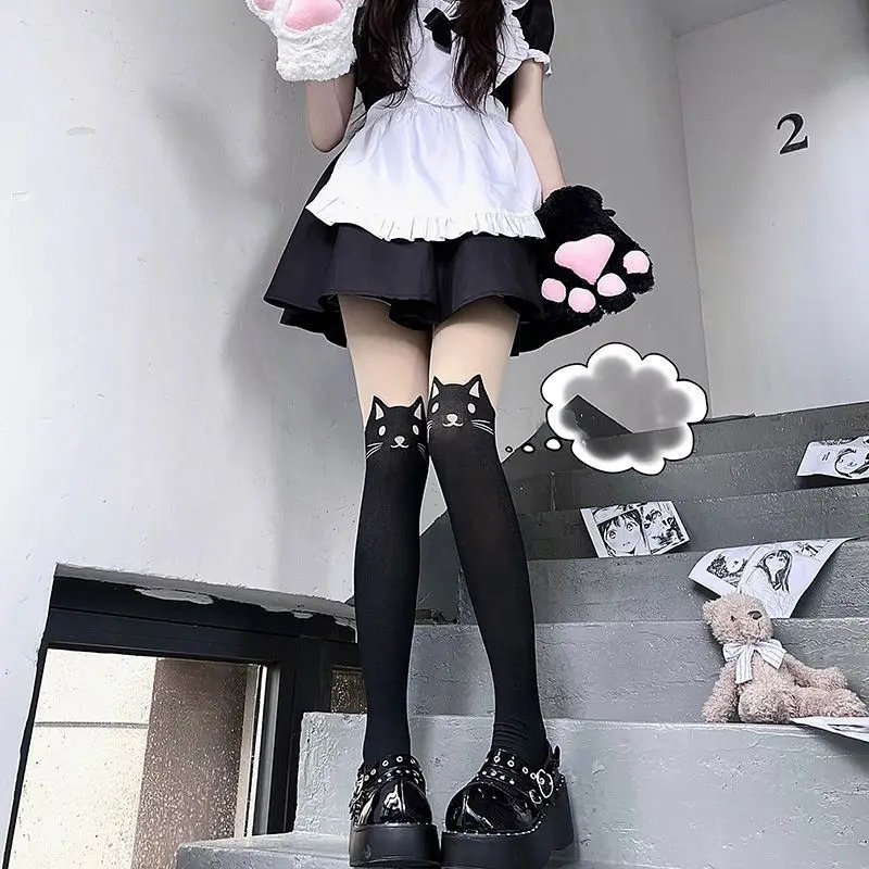 Gran oferta Primavera Verano niñas dibujos animados gato patrón pantimedias lindo Cosplay Lolita medias