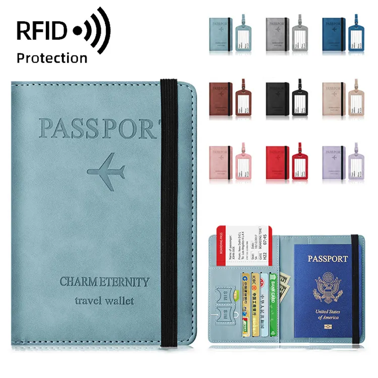 2024 nuovo Rfid che blocca l'organizzatore di viaggio porta-etichetta porta-passaporto Set per uomini e donne