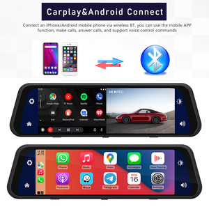 10英寸4K 2160汽车DVR Carplay安卓汽车无线全球定位系统仪表盘凸轮BT调频仪表盘摄像头流后视镜驱动记录器 - Product Image 2