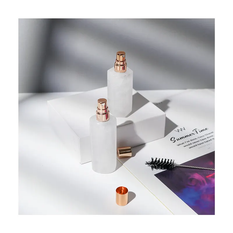 Botella de Perfume de cristal de cuarzo rosa con gema Natural, 5ml, 8ml, con caja de regalo