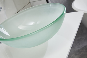 现代设计洗手盆透明钢化玻璃容器水槽，带浴室排水器 - Product Image 3