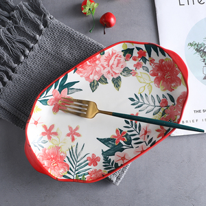 Kırmızı çiçek desen seramik tabaklar yemek takımı yemek takımı yemek takımı seramik çanak çömlek - Product Image 5