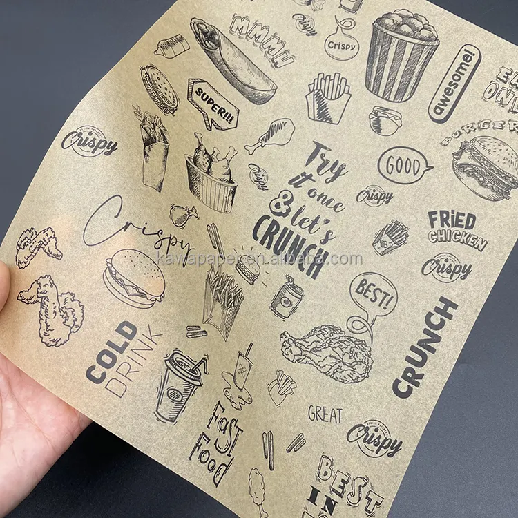CL-007 खाद्य ग्रेड सैंडविच बर्गर रैपिंग पेपर Greaseproof कागज कंपनी लोगो मुद्रण के साथ