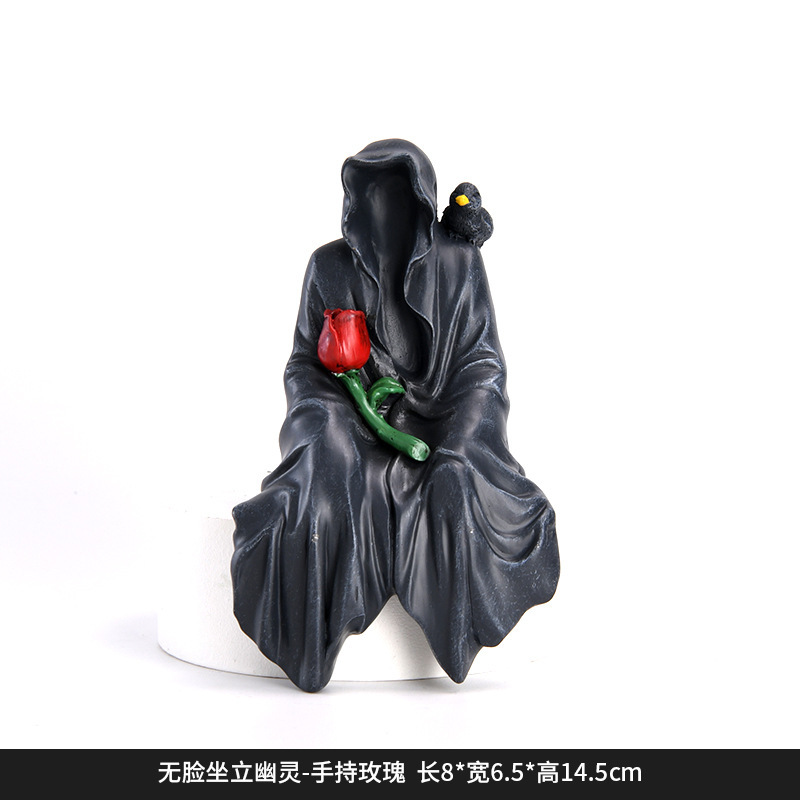 DY2236-2 Faceless Sitting Ghost - Holding Rose Desktop Ornament