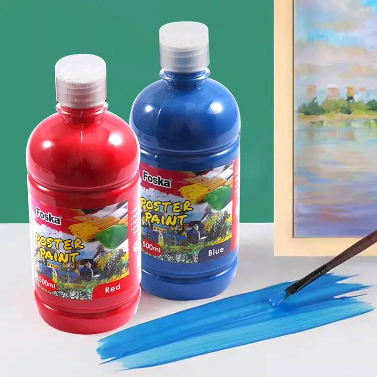 Foska Poster Color Set Skin Friendly Washable Kids Colorful Permanent and Fade Resistant 500ml Bottles Poster Paint for Outdoor