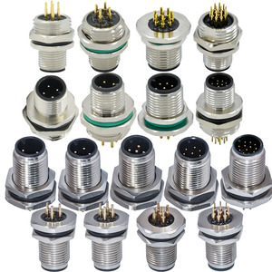 M12 A รหัสชายหญิง3 4 5 8 12 17ขาเสียบซ็อกเก็ตโลหะด้านหน้าโลหะด้านหลังล็อคยึดแผง Pcb ติด M12เชื่อมต่อ - Product Image 2