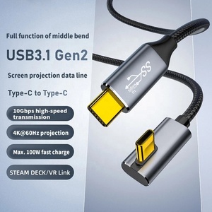 Right Angle USB 3.1 Gen2 Gen 2 Type C to Type C Cable 20V 5A PD 100W USB C Fast Charging Data 10Gbps 4K 60Hz Video Cable