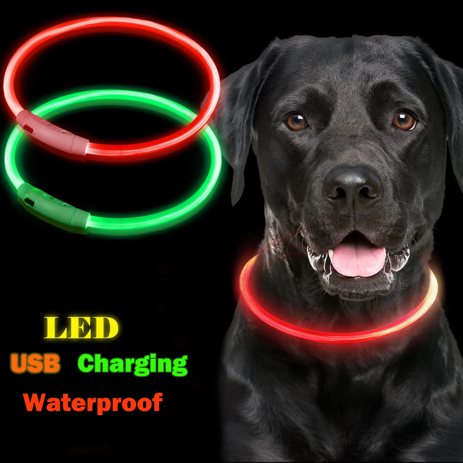 防水マルチカラーペット犬の首輪小中大大きなS-L夜の安全Usb充電式ライトアップLED犬の首輪