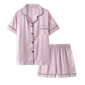 热销时尚缎面女式睡衣新款提花冰丝薄款春秋短袖家居服套装