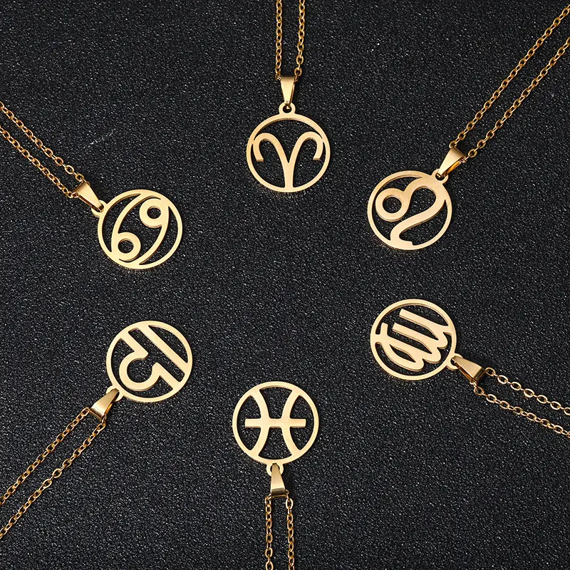 Женская серебряная цепочка со знаками Зодиака, 12 знаков зодиака, Золотая цепочка, чокер из нержавеющей стали, ювелирные изделия, подвески, ожерелья