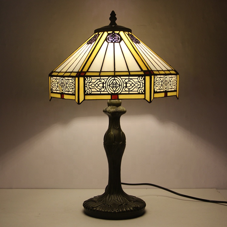 LongHuiJing Yellow Luxury Tiffany Style desk Lamp Handcrafted table Lamps Stained Glass lampshade light custom made