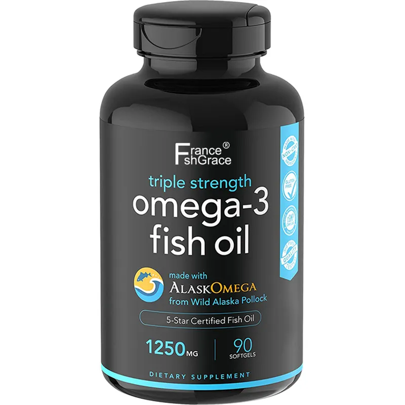 Aceite de pescado Omega 3 de triple fuerza, suplemento de aceite de pescado Burpless con ácidos grasos EPA y DHA, corazón, cerebro y apoyo inmunológico