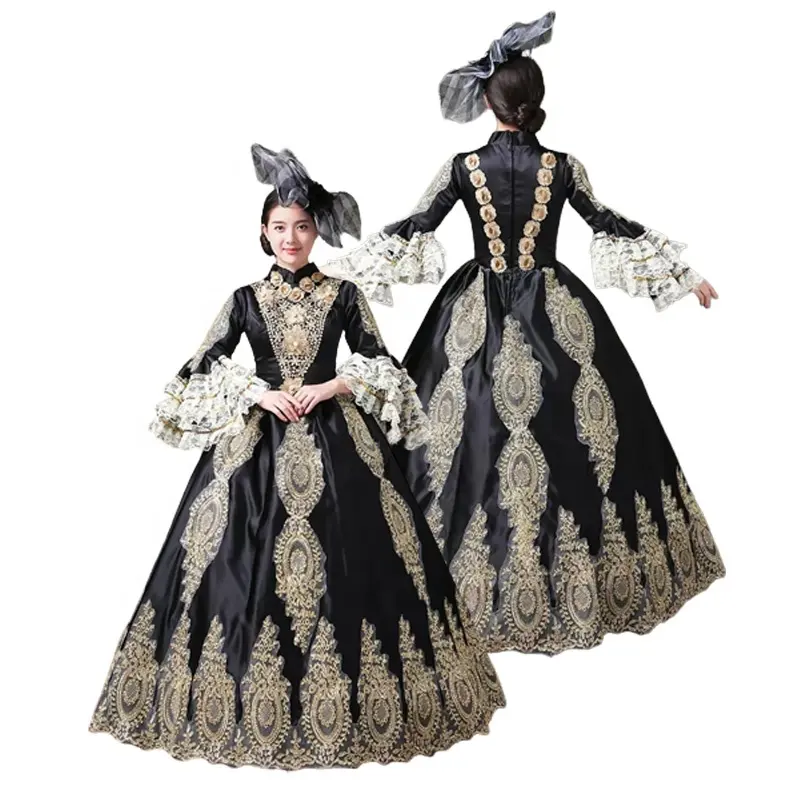 Eco party Schwarz und Blau Langes Kleid Ballkleid Gothic Victorian Kleid für Frauen Adult Ballkleid