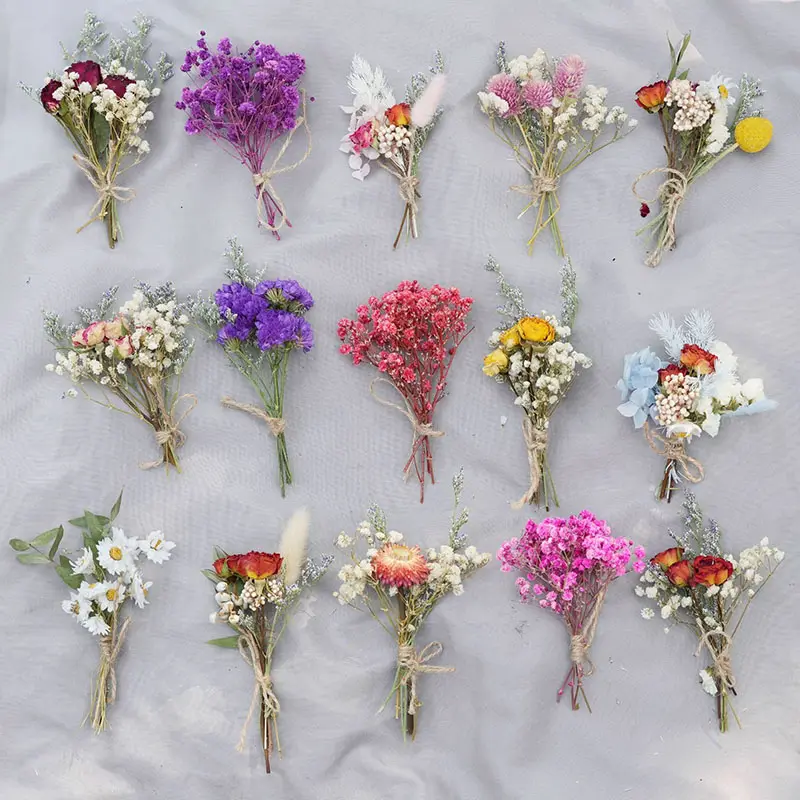 Ramo reales de flores secas DREA, centro de mesa, cola de conejito mixta, ramo de flores secas de rosas preservadas