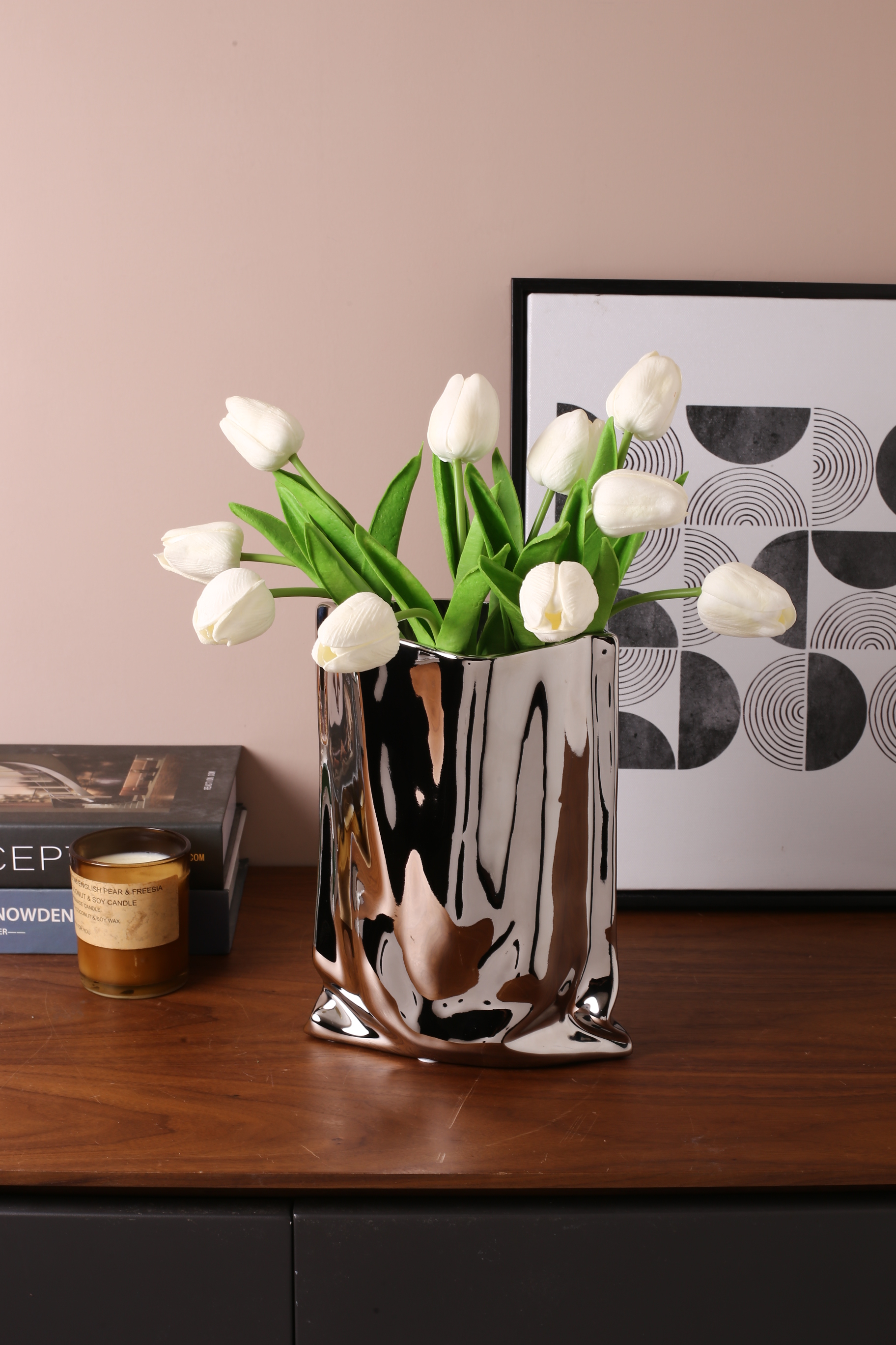 Light luxury electroplating silver vase decoration creative home living room coffee table wine cabinet model room ceramic decor