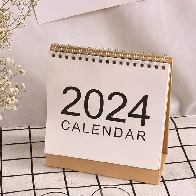 Custom design Desk Spiral Undated Calendar Planner Printing Table Stand Flip Paper Calendar 2024