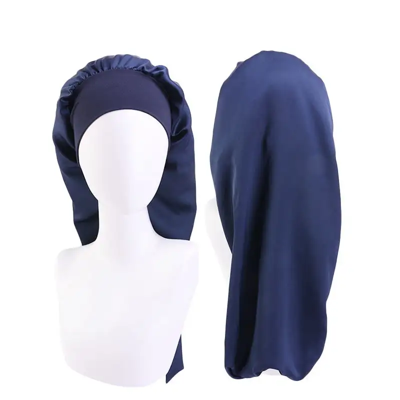 Customize Logo Big Size Single Layer Satin Bonnets With Logo Custom Satin Bonnet Double Layer Silk Satin Hair Bonnet Extra Long