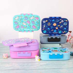 Hot Sale 4-fach tragbare rechteckige Bento-Box Benutzer definiertes Logo Luftdichter Lunch behälter für Kinder Mikrowellen geeignete Aufbewahrung von Lebensmitteln