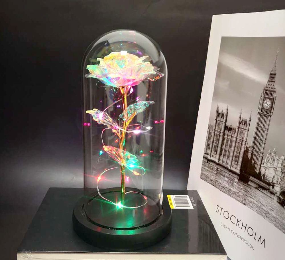 #Cúpula de cristal con caja rosa galaxia de lámpara de 7 colores.