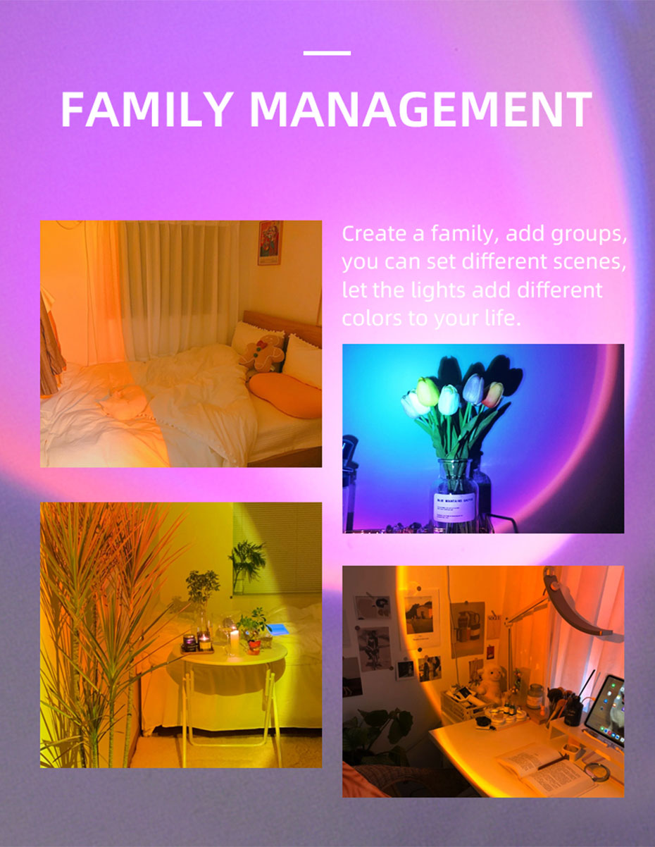 Colorful WiFi Tuya Sunset Lights APP Controlled Full Spectrum RGB Adjustable 360 Rotation with Alexa Google Sunlight Lamp
