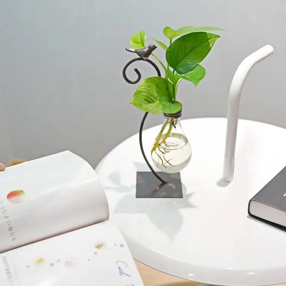 Home Decoration,Modern Creative Desktop Glass Planter Hydroponics Vase,Planter Bulb Vase with Holder Bird Plant Terrarium
