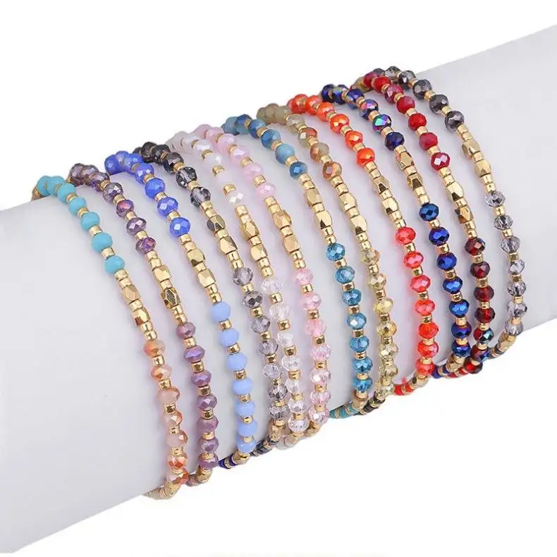 2024 all'ingrosso minimalista fatto a mano braccialetto di perline di cristallo colorato intrecciato braccialetto di amicizia corda regolabile