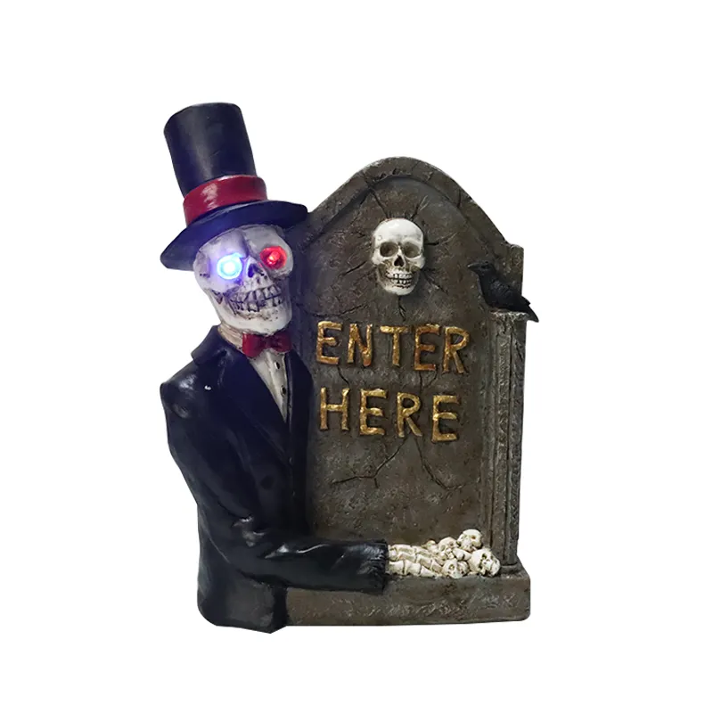 Hot Sale Resin The Halloween Series Skull Gravestone LED Light Figurine Garden Outdoor Decoration Holiday Souvenir