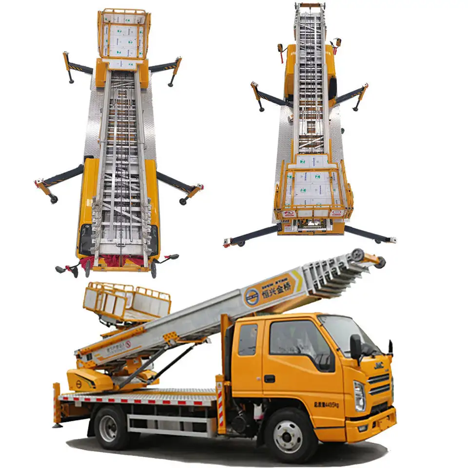 Everstar 18m 20m 30m kaldırma merdiveni kamyon 4000L, hidrolik kamyon monte hava teleskopik merdiven kamyon çalışma platformu