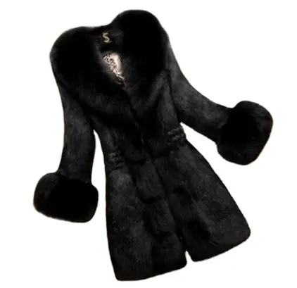 Женское длинное пальто из искусственного кроличьего меха, пальто большого размера с воротником из лисьего меха