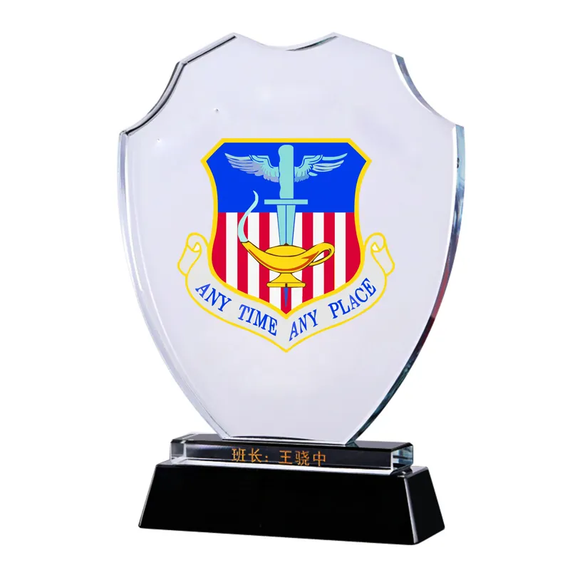 Tùy Chỉnh Pha Lê Trophy Cảnh Sát Giải Thưởng Quân Sự Nghỉ Hưu Lưu Niệm Crystal Shield Huy Chương