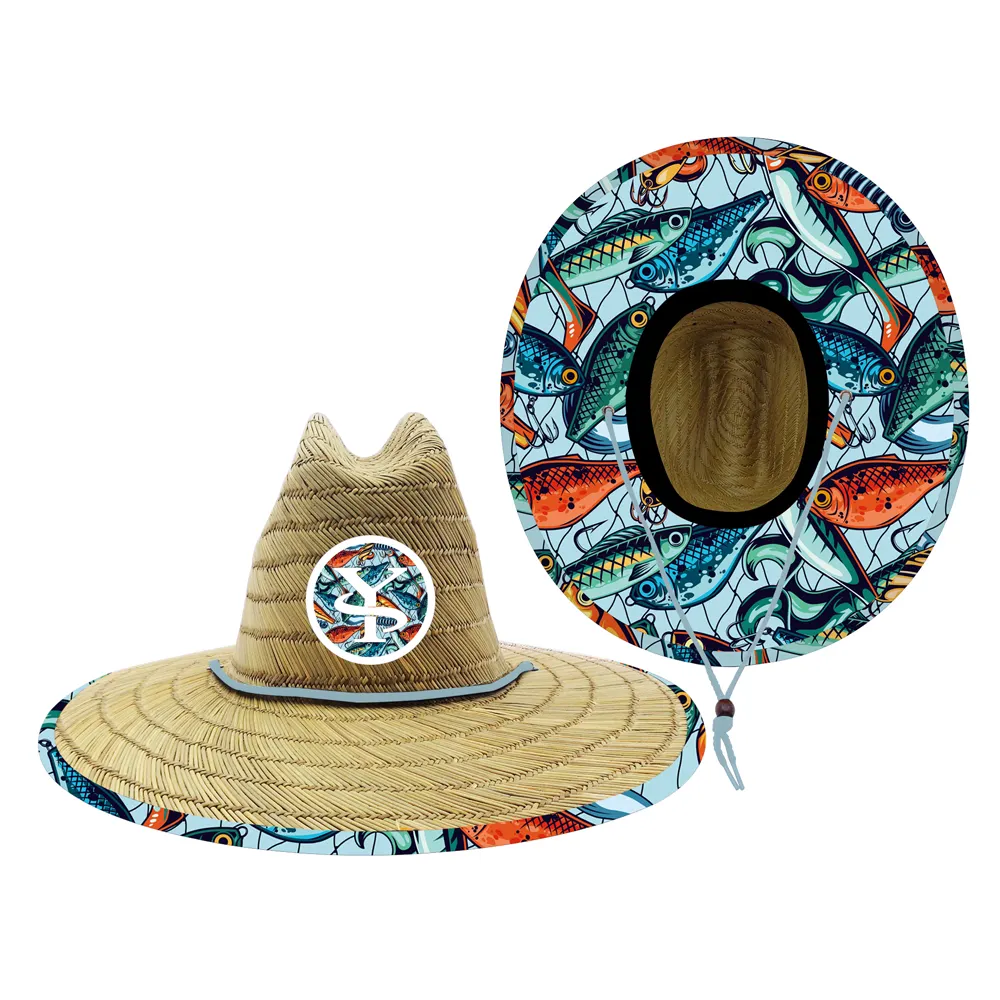 Sombrero de caza pescador montañismo sombrero de sol protección hecho a mano patrón de pescado sombrero de salvavidas de paja