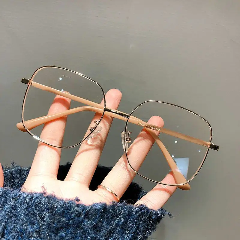 Yeni basit süper büyük kare metal çerçeve kadın retro anti-mavi ışık engelleme gözlük optik bilgisayar gözlük çerçeve
