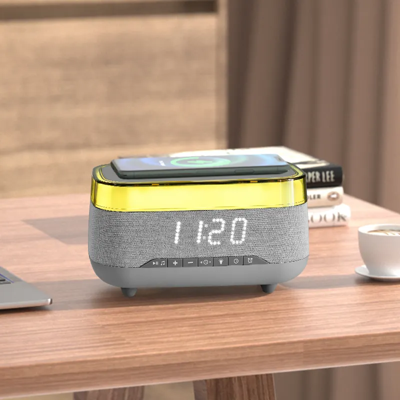 2023 nuova sveglia con caricabatterie Wireless intelligente luci a LED altoparlante Bluetooth musicale portatile