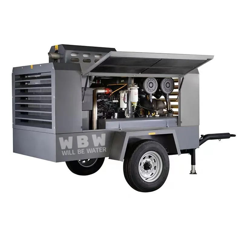 Compresseur d'air diesel mobile de vis 185cfm 8bar compresseur d'air diesel 5.5m3/min