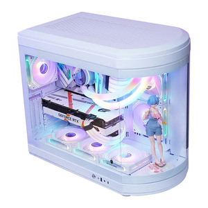 ゲーミングPCケーシング湾曲ガラスゲーミングコンピュータケースATXゲーミングPCケースホワイトカラーハイエンドデスクトップCPUコンピュータシャーシ - Product Image 1