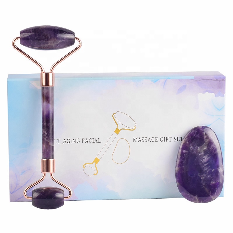 Ensemble rouleau d'améthyste et Gua Sha