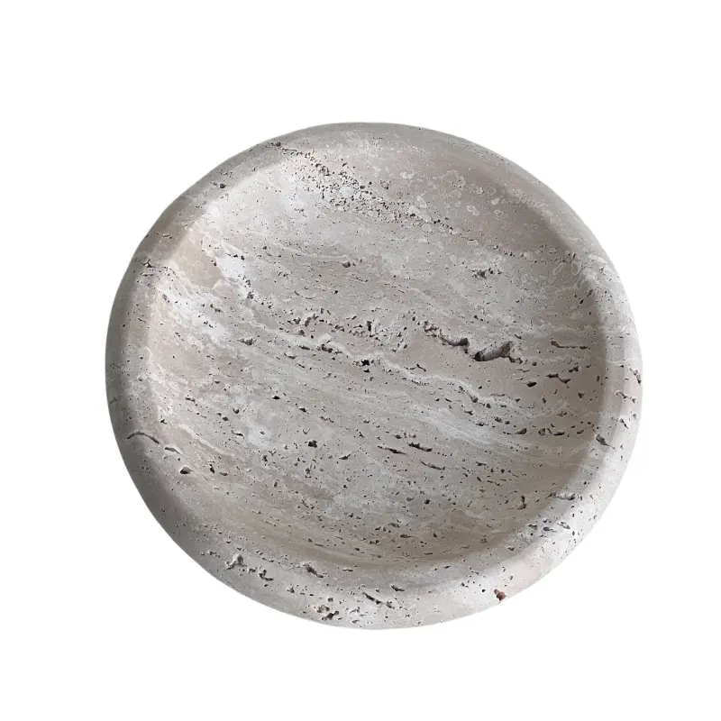 Stonekocc D20X3CM Nordic Wabi-sabi Round Travertine Tray Serving Dish Luxury Natural Marble Stone Storage Vintage Serving Trays