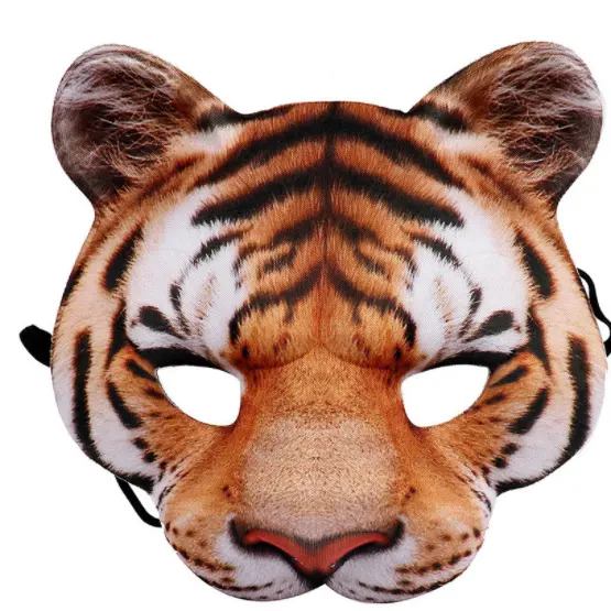 Máscara de Halloween para carnaval, disfraces de fiesta, media cara, animal, tigre
