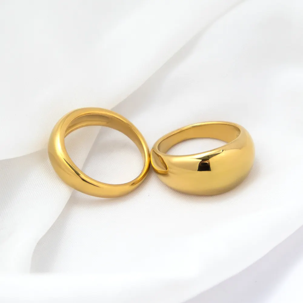 Classic Couple 18K Gold Plated Statement Rings Waterproof Jewelry Minimalist Dainty Stainless Steel Dome Ring for Women