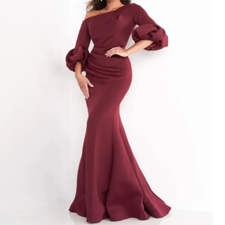 Vestidos formais personalizados para mulheres elegantes mulheres vermelhas festa sereia vestidos manga comprida modest vestidos de noite mulheres senhora elegante