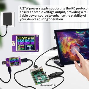 Ahududu Pi 5 için USB-C güç kaynağı, ahududu Pi için 5.1V 5A 27W GaN PD güç kaynağı 5 16GB/8GB/4GB/2GB