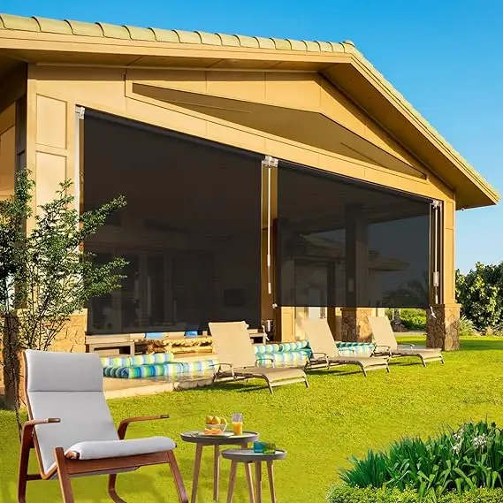 Protección puertas de patio de madera persianas enrollables transparentes para patio
